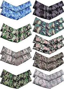 Xuhal 9 Pairs Sports Camouflage Compression Arm Sleeves for Kids Youth Sun Protection Compression Arm Sleeves Athletic Sports Sleeves for Baseball, Football, Golf, Volleyball, Basketball, Cycling