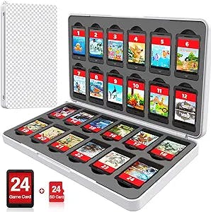 Switch Game Case Storage 24 Games Card and 24 Micro SD Cartridge Slots, Switch Game Holder for Nintendo Switch/OLED/Lite, Portable Switch Game Card Case with Magnetic Closure,Plaid Grey White
