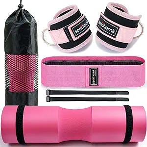 Barbell Pad for Hip Thrust Squat Bar Pad Foam Barbell Pad for Weight Bar Cushion with 2 Gym Ankle Straps 1 Booty Band and carry bag for Standard Olympic Bars