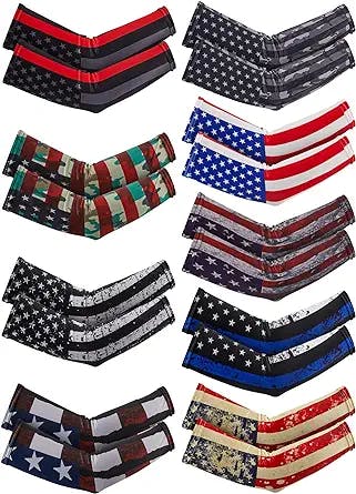 Jecery 9 Pairs American Flag Compression Arm Sleeve for Kids Youth Boys Sun Protection Baseball Sleeve Athletic Basketball Shooter Sleeves for Football Sports