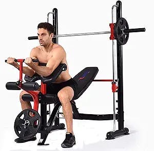 MiM USA Compact Smith Machine and Squat Rack All in One Smith Workout Squat Dip Up Sit Up Home Gym Super Pro Multi Functions Rack