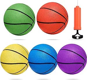 Iyoyo Mini Basketballs, 5 Pack 6" Small Basketball Set with Pump Durable PVC Basketballs for Mini Basketball Hoop Mini Toy Basketball for Toddlers Kids Teenagers for Pool, Indoors, Outdoors