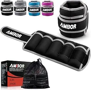 AMBOR Ankle Weights, 1 Pair 2 3 4 5 Lbs Adjustable Leg Weights, Strength Training Ankle Weights for Men Women Kids, Wrist Weights Strap Set for Walking Running Gym Fitness Workout 2 Pack