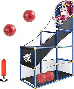 JOYIN Kids Arcade Basketball Game Set with 4 Balls and Hoop for Kids Indoor Outdoor Sport Play - Easy Set Up - Air Pump Included - Ideal for Games and Competition