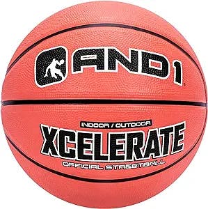 AND1 Xcelerate Rubber Basketball: Official Regulation Size 7 (29.5") - Deep Channel Construction Streetball, Made for Indoor Outdoor Basketball Games