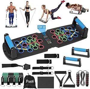 Fueti Home Gym Equipment, with Automatic Count Push Up Board, 30 in 1 Home Workout Set with Foldable Push Up Bar, Resistance Band, Jump Rope, Drawstring Bag, Professional Push Up Strength Training Equipment for Chest, Tricep, Back, Abdominal Workout