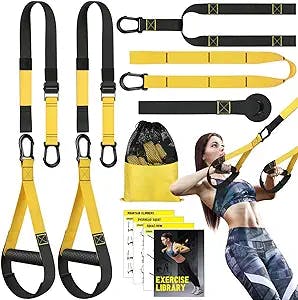 Home Resistance Training Kit, Resistance Trainer Fitness Straps for Full-Body Workout, Bodyweight Resistance Bands with Handles, Door Anchor, Workout Guide for Home Gym (Resistance) (Black, Yellow)
