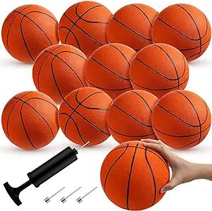 12 Pcs Mini Rubber Basketballs with Air Pump Set 7 Inch Mini Hoop Basketball Small Basketball Junior Size 3 Basketballs for Beginner Basketball Arcade Games Indoor Outdoor Pool Party Favors